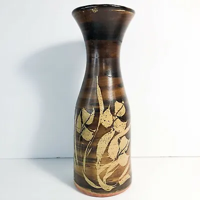 Vintage Pacific Stoneware Vase Wine Carafe 1971 Signed B Welsh Brown Black MCM • $30