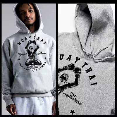 Muay Thai Hoodie Thai Boxing Yantra Wai Kru Tattoo Kickboxing XL Gray Pullover • $49.99