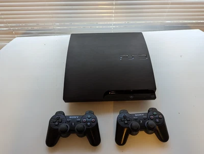 $75 • Buy Sony PlayStation 3 Slim Charcoal Black 150 GB Console CECH 3002A V4.83 + 2 Cont