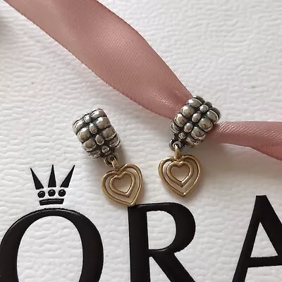 Authentic Pandora Two Tone Double Heart Dangle Clip • £85