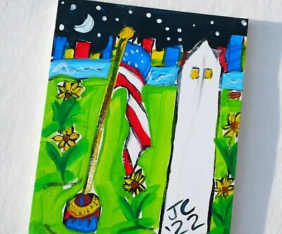 OLE GLORY 5 SUNFLOWERS Jr CHARLIE FAST OUTSIDER POLITICAL FOLK ART AMERICAN FLAG • $50