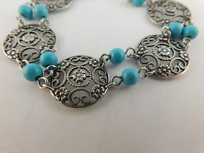 Turquoise Sterling Silver Filigree Bracelet Van Dell Sterling • $57.65