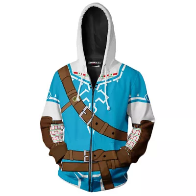 The Legend Of Zelda Link Champion's Tunic Hoodie Cosplay Zip Up Sweatshirt • $51.99