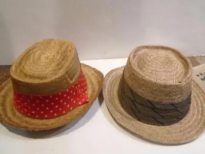 Pair Vintage Men's Straw Hat South Western Tan Red Ribbon 1 Richman Brothers • $21.99