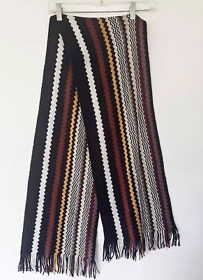 MISSONI Multi-Color Wool Blend Zig Zag Scarf With Fringe • $49