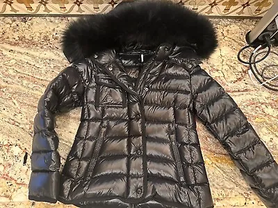 Moncler Girls Black Coat ARMOISE Hooded Jacket Sz 10 Real Fur • $185