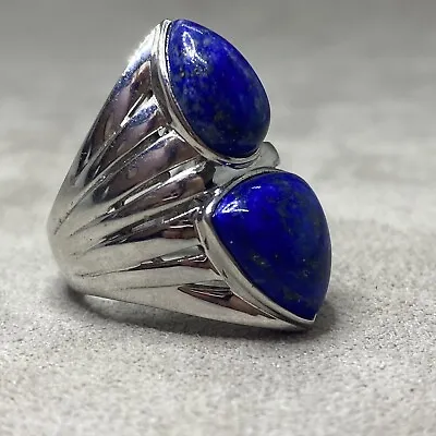 Sterling Silver 925 Signed Blue Lapis Lazuli Cocktail Ring Size 6 • $34.95