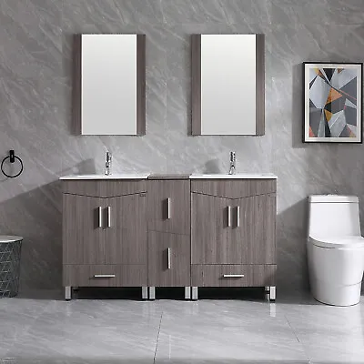 60  Bathroom Vanity Cabinet Base Shaker Style W/ Sink Mirror Faucet Drain Combo • $899.99