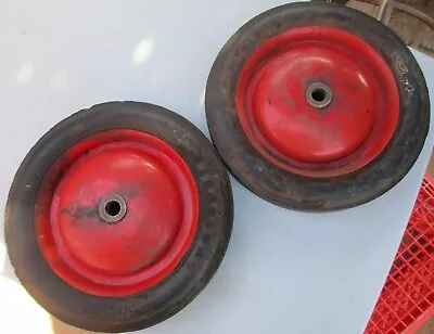 Vintage Metal Red Rim Rubber Tires Wheels 10x1.75” Off An Old Toy Red Pull Wagon • $37.69