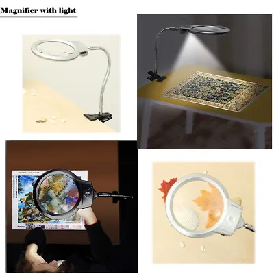 $13.52 • Buy 2X LED Lamp Lighted Magnifier Clip-on Table Top Desk Magnifying Glass With Clamp