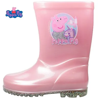 Girls Peppa Pig Pink Glitter Wellies Snow Rain Wellington Boots Uk Size 5-10 • £12.95