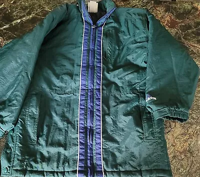 Vintage 90's Adidas Stadium Bench Puffer Jacket Green Blue  Padded Coat M • $34.90