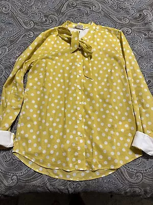 Boden Size US 4 Womens Yellow Long Sleeve Polka Dot Tie Neck Button Down Shirt • $13