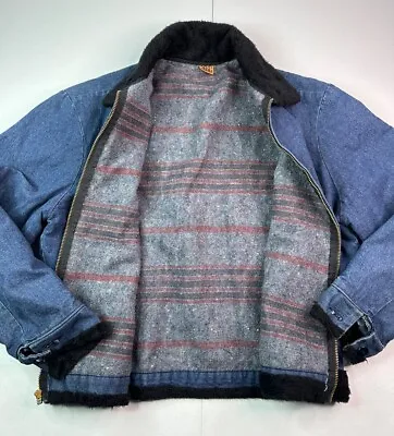 Vtg Wrangler Men’s Big Ben Denim Bomber Jacket Blanket Lined Sherpa Trim USA L • $85