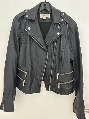 Michael Kors Ladies' Genuine Leather Moto Biker Black Jacket Size M  $495 • $49