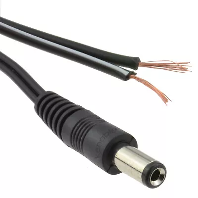 2.1mm X 5.5mm Male DC Plug To Bare Ended Power Cable 1.5m/2m/3m/5m • £4.21