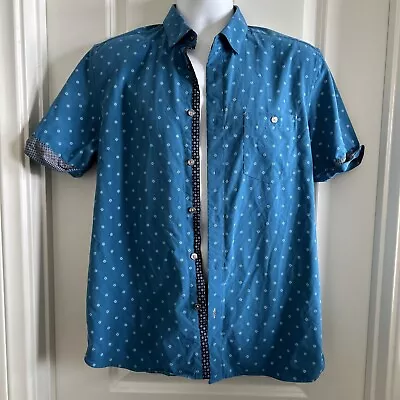 Ted Baker Mens Modal Shirt Button 4 Short Sleeve Hippie Blue Untucked Casual • $24.95