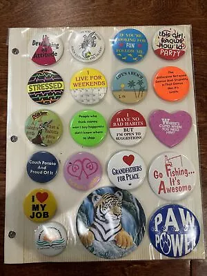 Random Vintage Pin-back Buttons/pins Lot #12 Protected In Sheet • $34.99