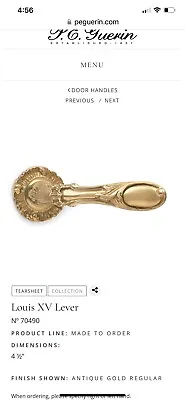 ANTIQUE PAIR PE Guerin Louis XV Lever No. 70490 Gold Doorknob Heavy Brass WRoset • $330