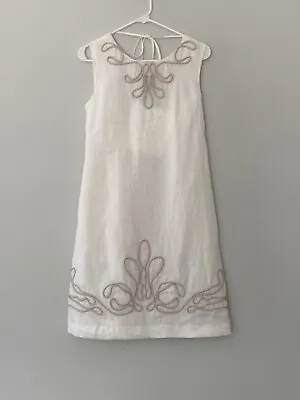 J.Crew Shift Dress Rope Design Pockets Cream Ivory Open V Back Sample RARE • $58.95