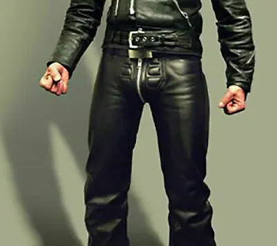 $108.54 • Buy Men's Real Genuine Leather Black Jeans Pant Motorcycle BLUF Breeches Trousers
