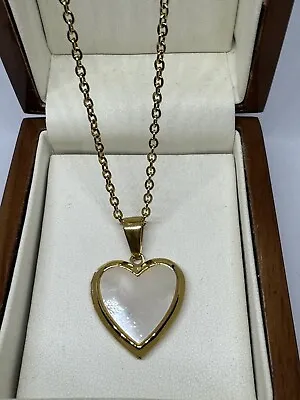 9CT Gold Filled Locket  Pendant  White Opal Heart  20'' Chain • £23.99