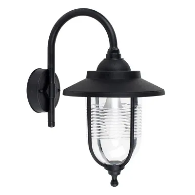£18.74 • Buy Black Outdoor Wall Lantern Fisherman Swan Neck Design Garden Lighting IP44 LED 
