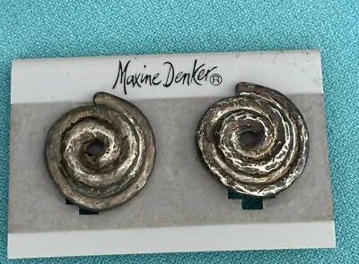 Vintage Earrings Maxine Denker Clip On Brushed Silver Tone Round  Spiral • $22