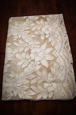 Vtg Lace Cotton Tablecloth Floral Pattern Rectangle 80  X 62  Ecru Loop Edge • $19.50