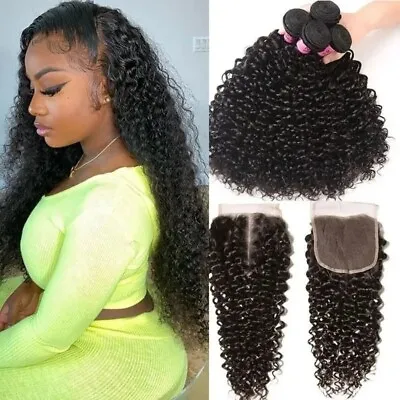 Brazilian Virgin Kinky Curly Hair Bundles With Closure Unprocessed Human Hair  • $36.99