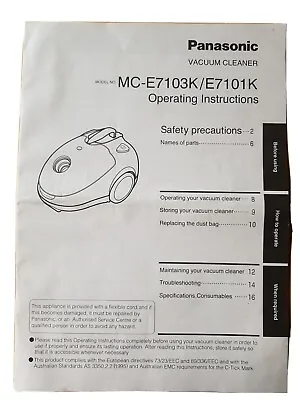 Operating Instructions For Panasonic Vacuum Cleaner Model No. MC - E7103K/E7101K • £4.99
