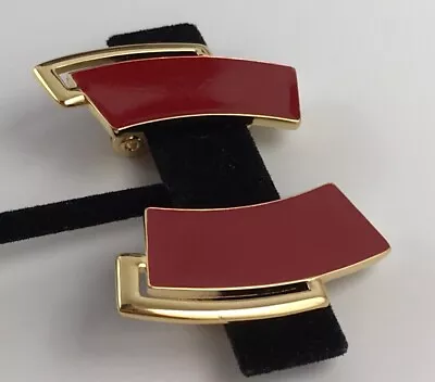 Vintage Monet Clip On Earrings Gold Tone Red Enamel. #1062 • $16.96