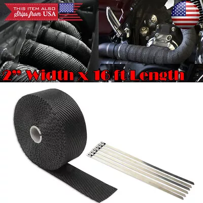 Black 2  15ft Exhaust Header Downpipe Pipe Heat Wrap W/ 6 Ties For Subaru Mazda • $15.88