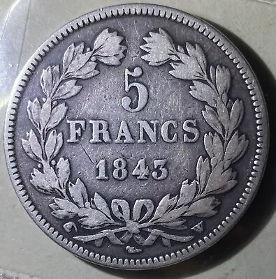 1843 5 Francs Louis Philippe I French Silver Coin Good Condition  • £38.57