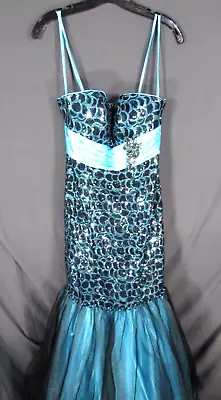 CIRE Mermaid Dress BLUE/BLACK Sequins TULLE SKIRTING Satin Sash PROM Evening 2 • $19.20