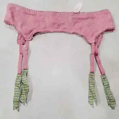Victoria’s Secret Lace Garter Belt In Pink With Green Plaid Size M/L NEW • £9.72