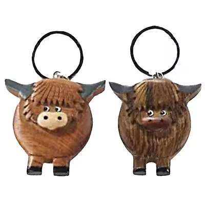 Novelty Cute Cow Keyring Wooden Highland Cattle Keychain Bag Charm Gift • £6.06