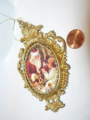 CHRISTMAS TREE Ornament HOLIDAY DECOR GOLD ROCOCO FRAME SANTA CLAUS CHILD BABY • $4.99