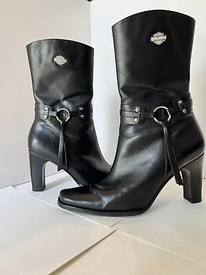 $124.95 • Buy HARLEY DAVIDSON Women’s Leather High Heel Moto Boot SZ 8.5 Awesome Condition