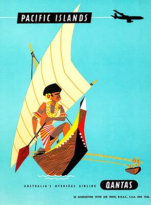 Pacific Islands - Qantas Airlines - 1950's - Travel Poster • $14.99