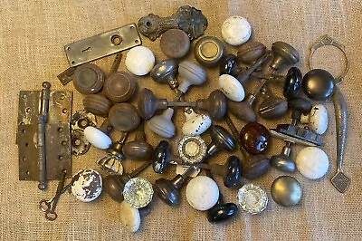 Antique Door Knobs Plates Lot 50 Rusty Steel Brass Porcelain Door Knobs AS IS • $29