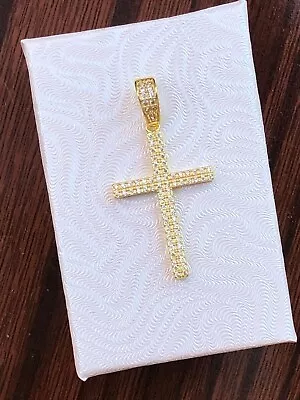 Mens Pave Cz Cross Pendant 925 Sterling Silver Gold 29mm(1.14 )/39mm(1.54 ) Slim • $30