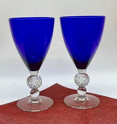 Morgantown Golf Ball Cobalt Blue Water Goblets Wine Glasses Set Of 2 BEAUTIES! • $39.99