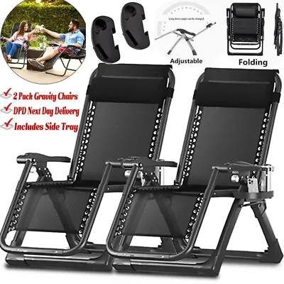 2x Garden Reclining Sun Lounger Folding Chair Rocker Recliner Beach Camping Rest • £15.89