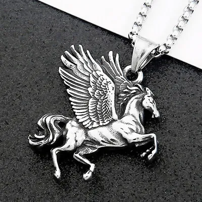 $9.99 • Buy Men's Pegasus Geek Mythology Winged Horse Charm Pendant Necklace Stainless Steel