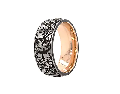 8mm Custom Made Tungsten Ring With Medieval Engravings Lions And Fleur De Lis • $320