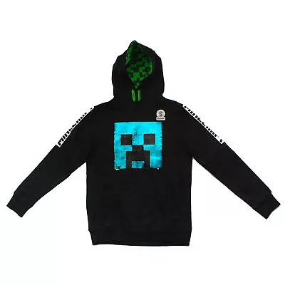 Minecraft Creeper Reversible Sequin Black Hoodie Boys 7-16 Years Green & Blue • £12.99