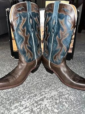 Ladies Old West Blue / Brown Leather Western Cowgirl Boots Size: Women’s 9.0 • $64.99