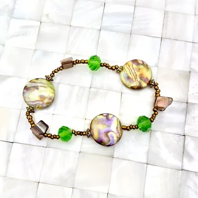 Mixed Materials Multicolor Faux Abalone Bracelet The Vintage Strand Lot #2826 • $8.49
