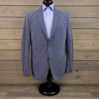 Marc New York Blazer Mens 40R Blue Striped Cotton Seersucker Sport Coat 2 Button • $48.95